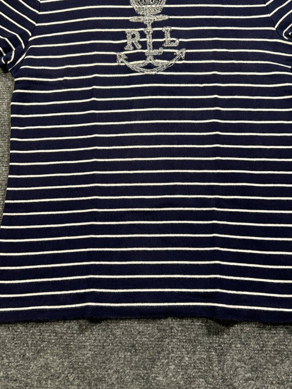 Lauren Ralph Lauren Top Womens Medium Blue White Stripe Cotton Short Sleeve Tee - Picture 2 of 8